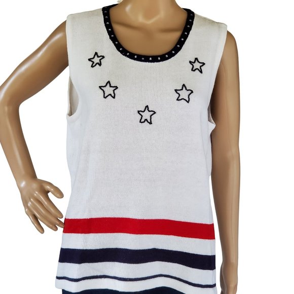 HSN Storybook Knits 2 Piece Sweater Set Women's 1X Cardigan & Tank Americana - Picture 2 of 16